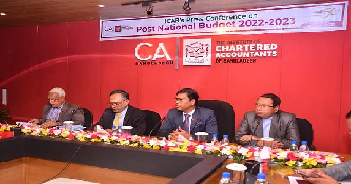 Speakers at the ICAB press conference on Post National Budget 2022-23 at the CA building in Karwan Bazar, Dhaka on 11 June, 2022