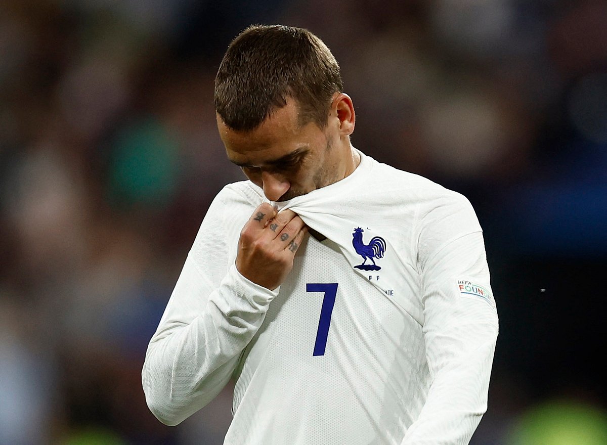 France's Antoine Griezmann dejected after getting knocked out of the UEFA Nations League
