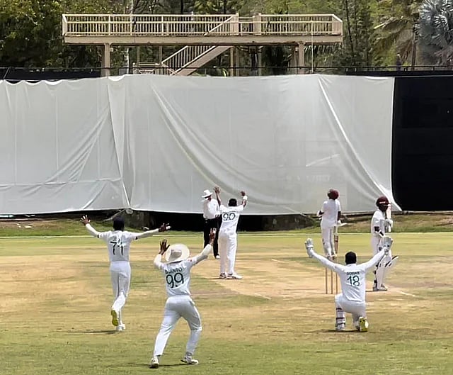 Mustafizur Rahman claims a wicket on Day 3 of Bangladesh's three-day match against West Indies Board President's XI in  Antigua on Sunday.