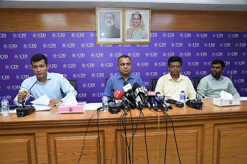 CID officials speak at CID headquarters in Malibagh area of the capital