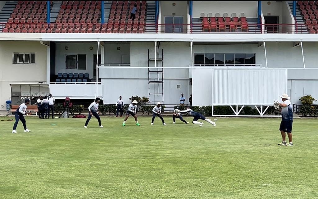 Bangladesh cricketers during a catching practice session at the Darren Sammy National Cricket Stadium Stadium in St Lucia on 23 June, 2022