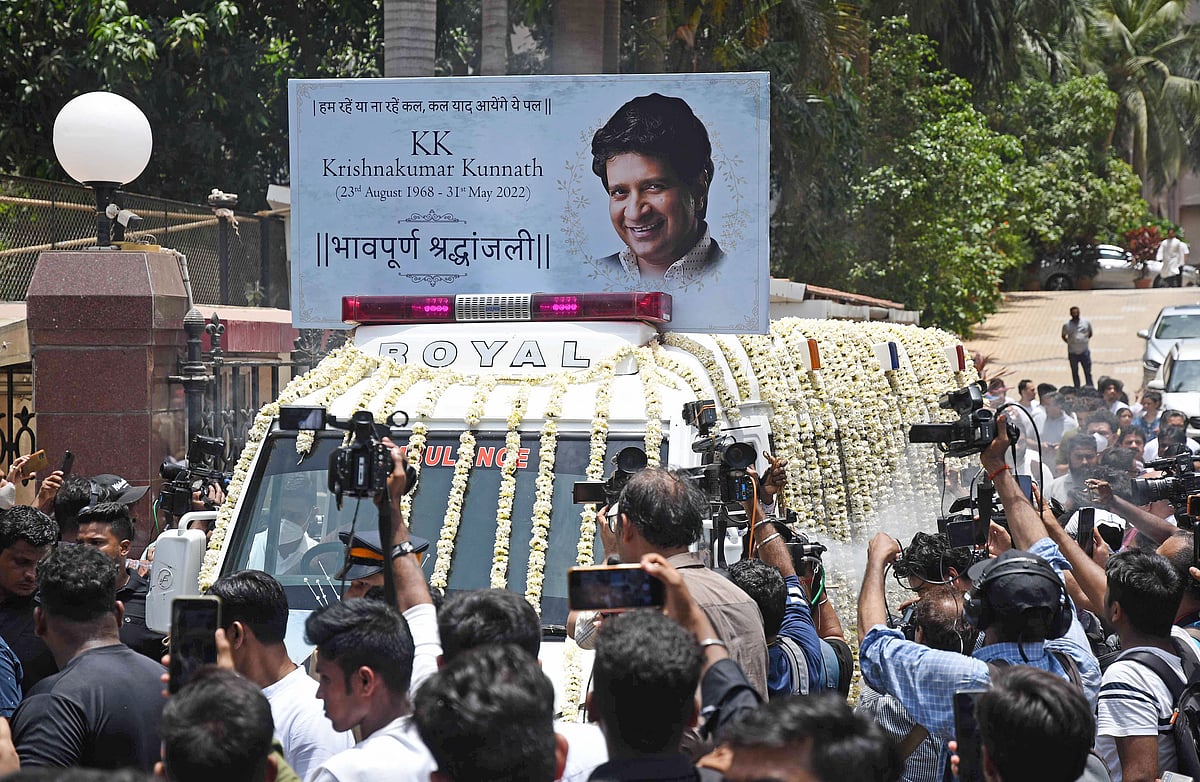 Mortal remains of Bollywood singer Krishnakumar Kunnath, popularly known as KK, are being taken for the last rites, at Versova, in Mumbai on 2 June.