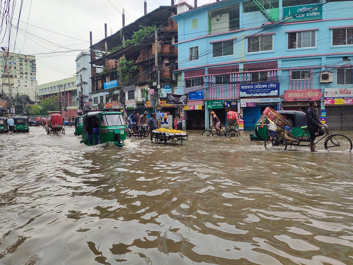 Floods along with onrush of upstream water submerge different areas in Sylhet. The picture was taken from Taltala in Sylhet on 16 June.