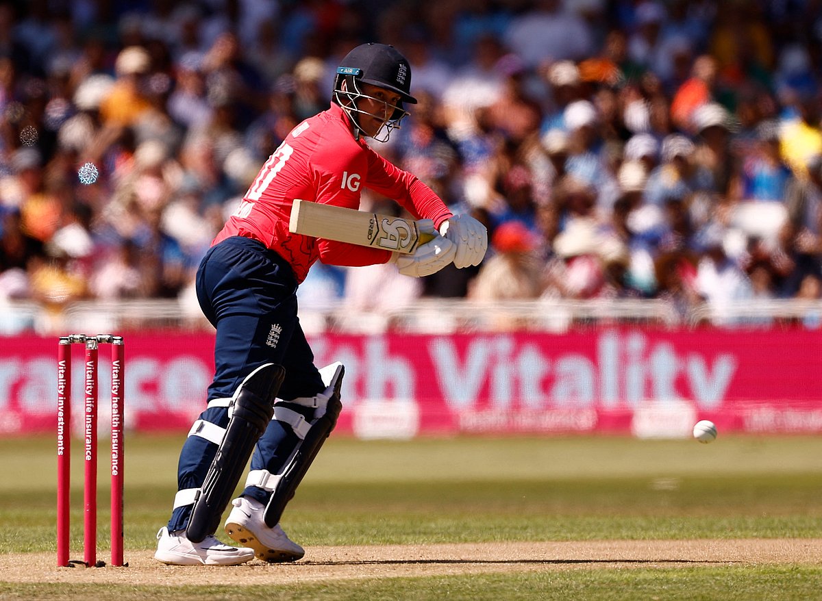 England's Jason Roy plays a shot during the third T20I match against India at Trent Bridge, Nottingham, Britain on 10 July, 2022