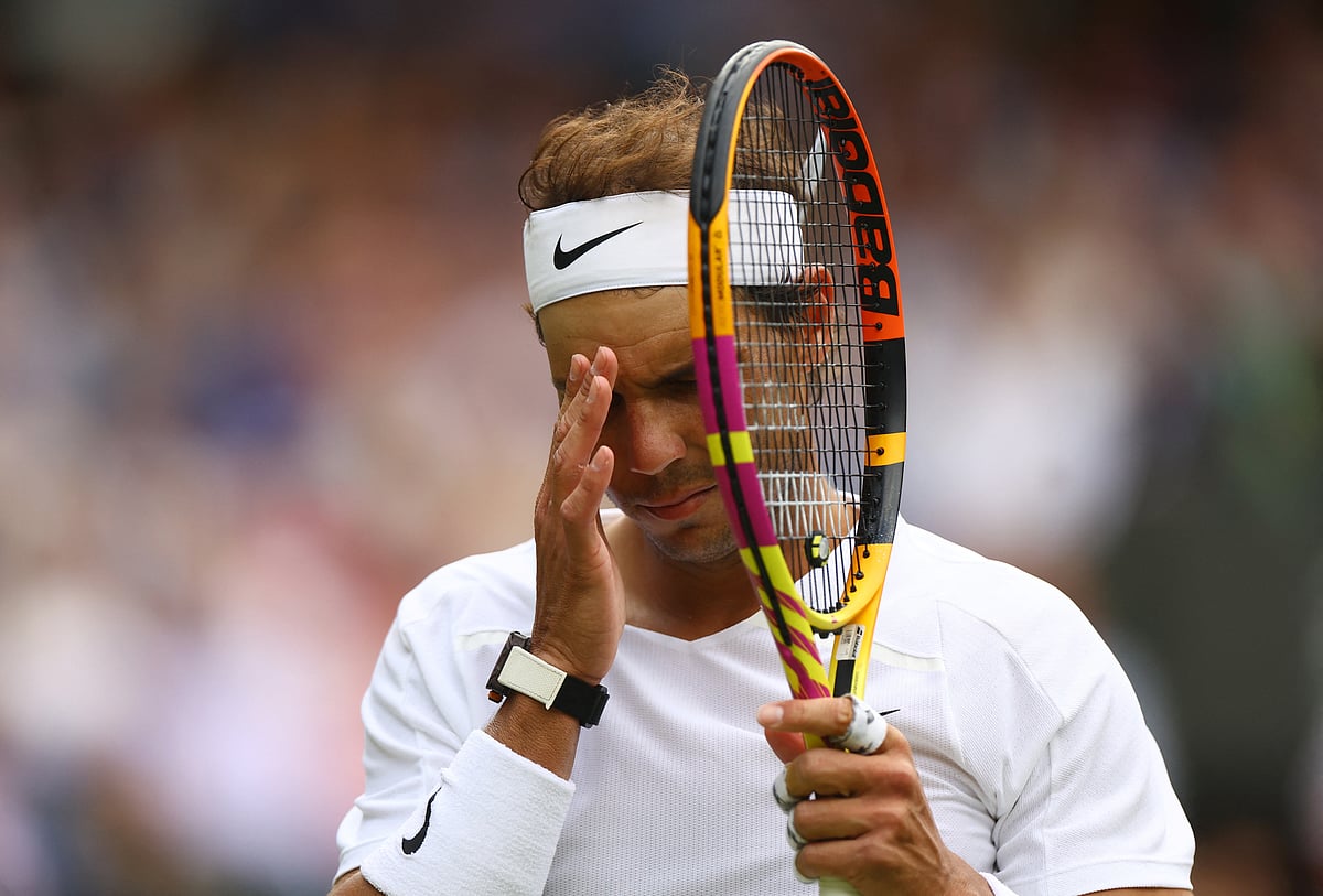 Spain's Rafael Nadal reacts during his quarter final match against Taylor Fritz of the US