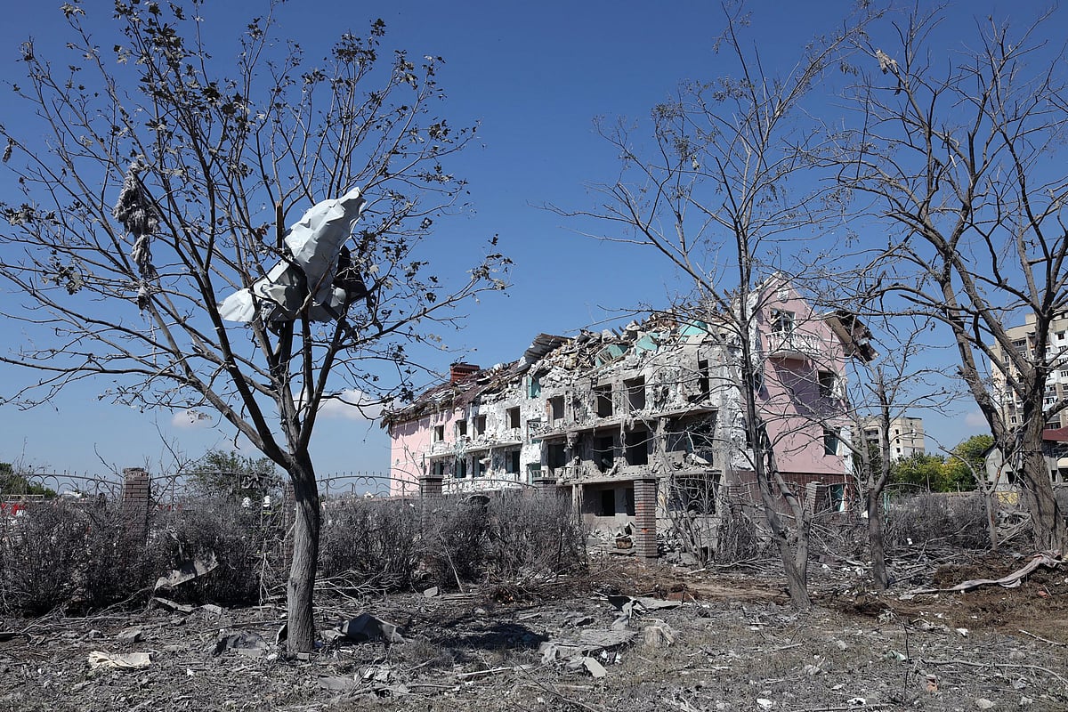 his photograph taken on 1 July, 2022, shows a general view of a destroyed building after being hit by a missile strike in the Ukrainian town of Sergiyvka , near Odessa, killing at least 20 people and injuring 38. During the night from 30 June to 1 July, 2022, two missiles were fired by a "strategic aircraft" from the Black Sea, hitting buildings, according to the Ukrainian emergency services
