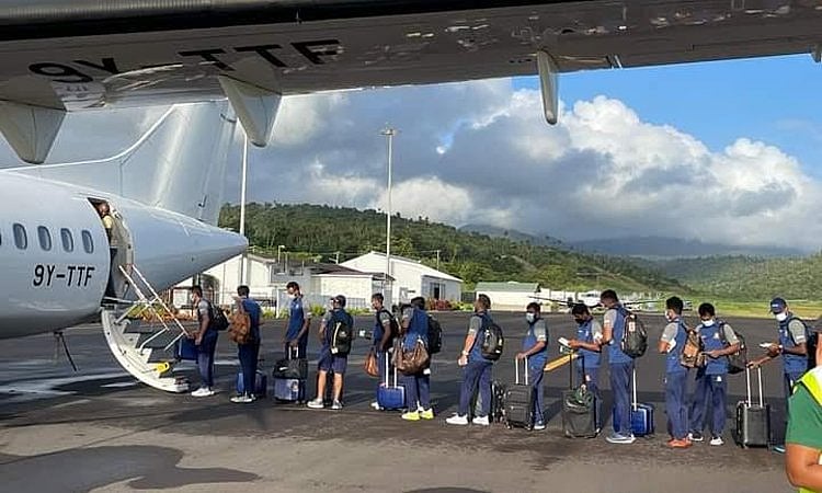 Bangladesh team boarding a flight to Guyana