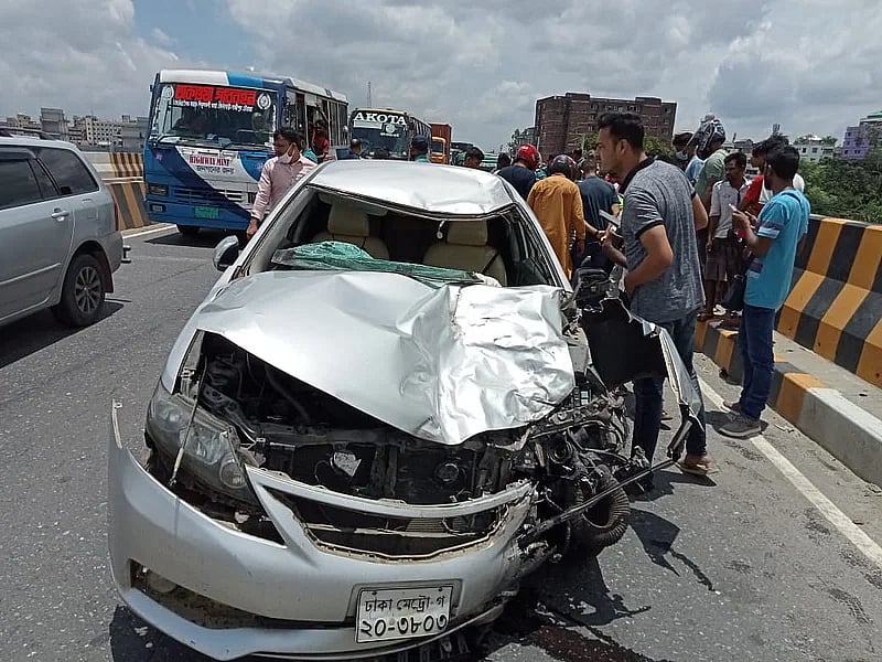 Three youth died on the spot as a car and motorcycle collided in Gazipur flyover on 15 July