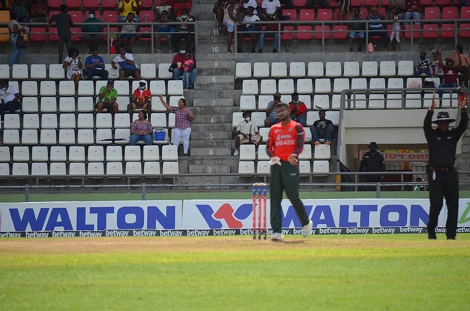 Bangladesh's Shakib Al Hasan gesturess during the second T20I match between Bangladesh and West Indies at Roseau, Dominica on 3 July, 2022