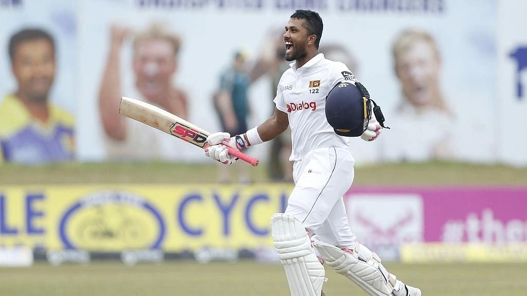 Dinesh Chandimal celebrates double hundred against Australia in second Test at Galle on 11 July 2022