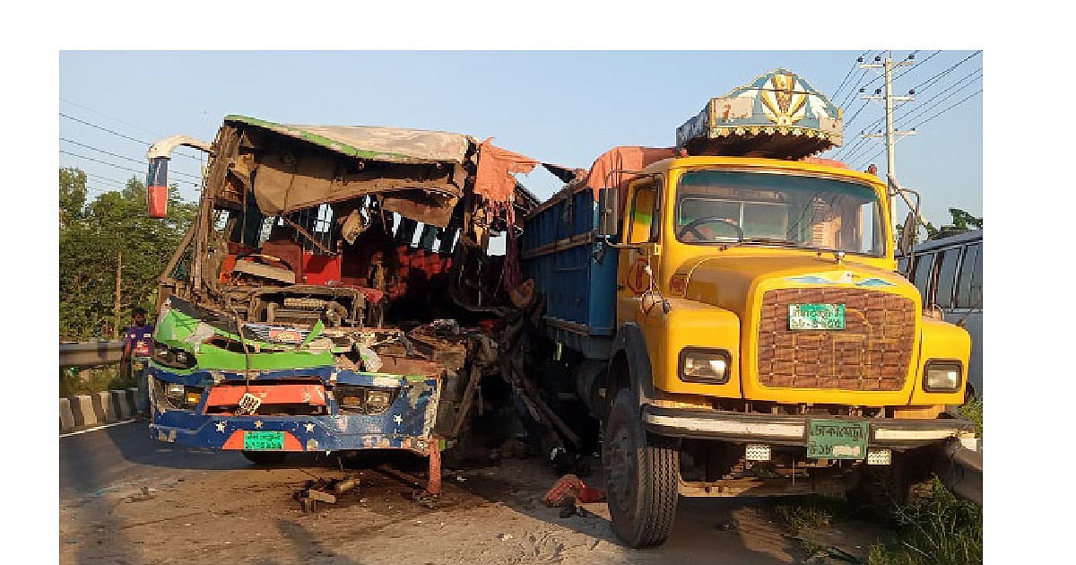 The Dhaka-bound passenger bus hit a parked truck from the behind at Mirzapur in Tangail.
