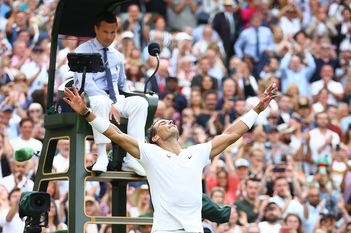 Spain's Rafael Nadal celebrates winning his quarter final match against Taylor Fritz of the US