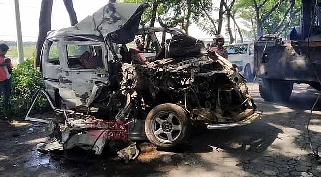Four people have been killed and five others injured in microbus-truck-bus collision in Habiganj.