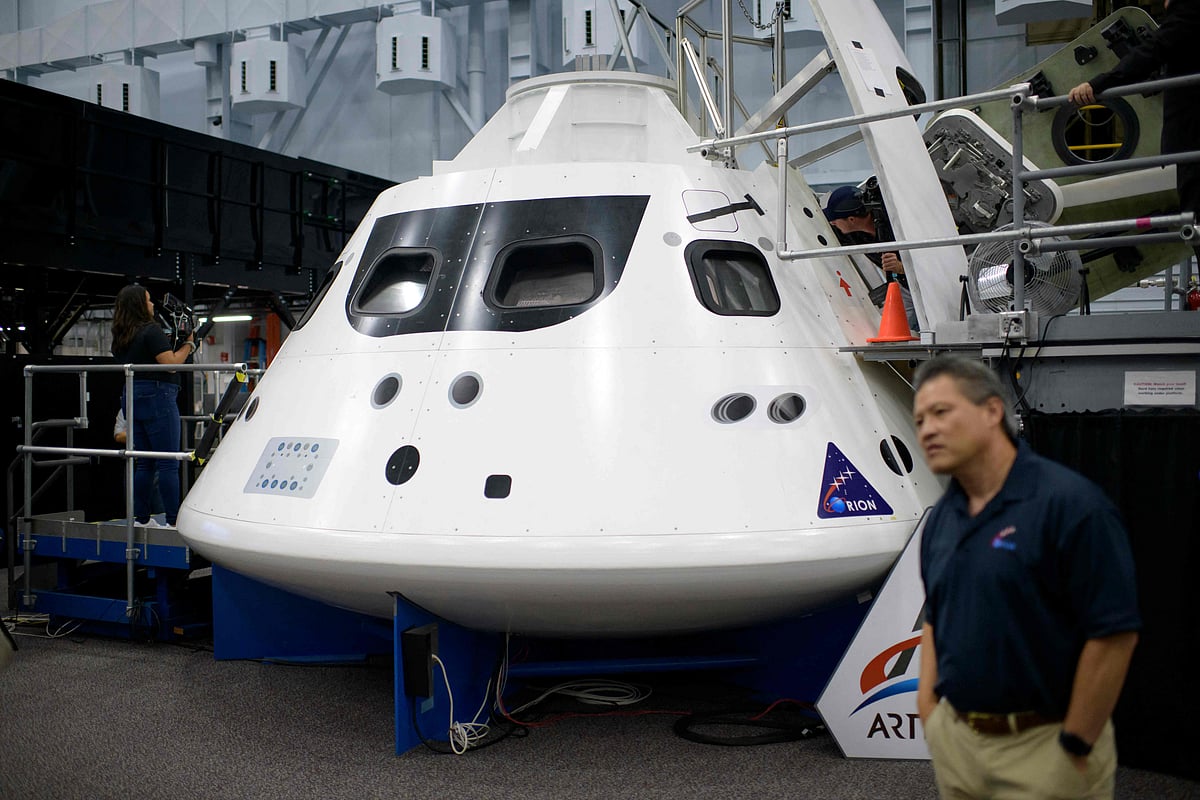 A medium fidelity Orion trainer is displayed at the Johnson Space Center’s Space Vehicle Mock-up Facility in Houston, Texas, on 5 August, 2022