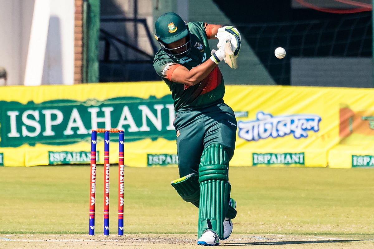 Bangladesh's Anamul Haque plays a shot during the third one-day international (ODI) cricket match between Zimbabwe and Bangladesh at the Harare Sports Club on 10 August 2022.