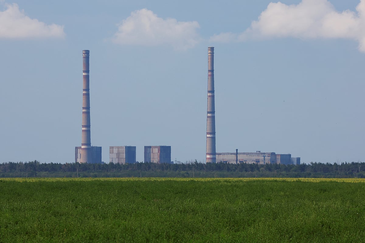 A view shows the Zaporizhzhia thermal power plant in the course of Ukraine-Russia conflict outside the Russian-controlled city of Enerhodar in the Zaporizhzhia region, Ukraine on 4 August, 2022