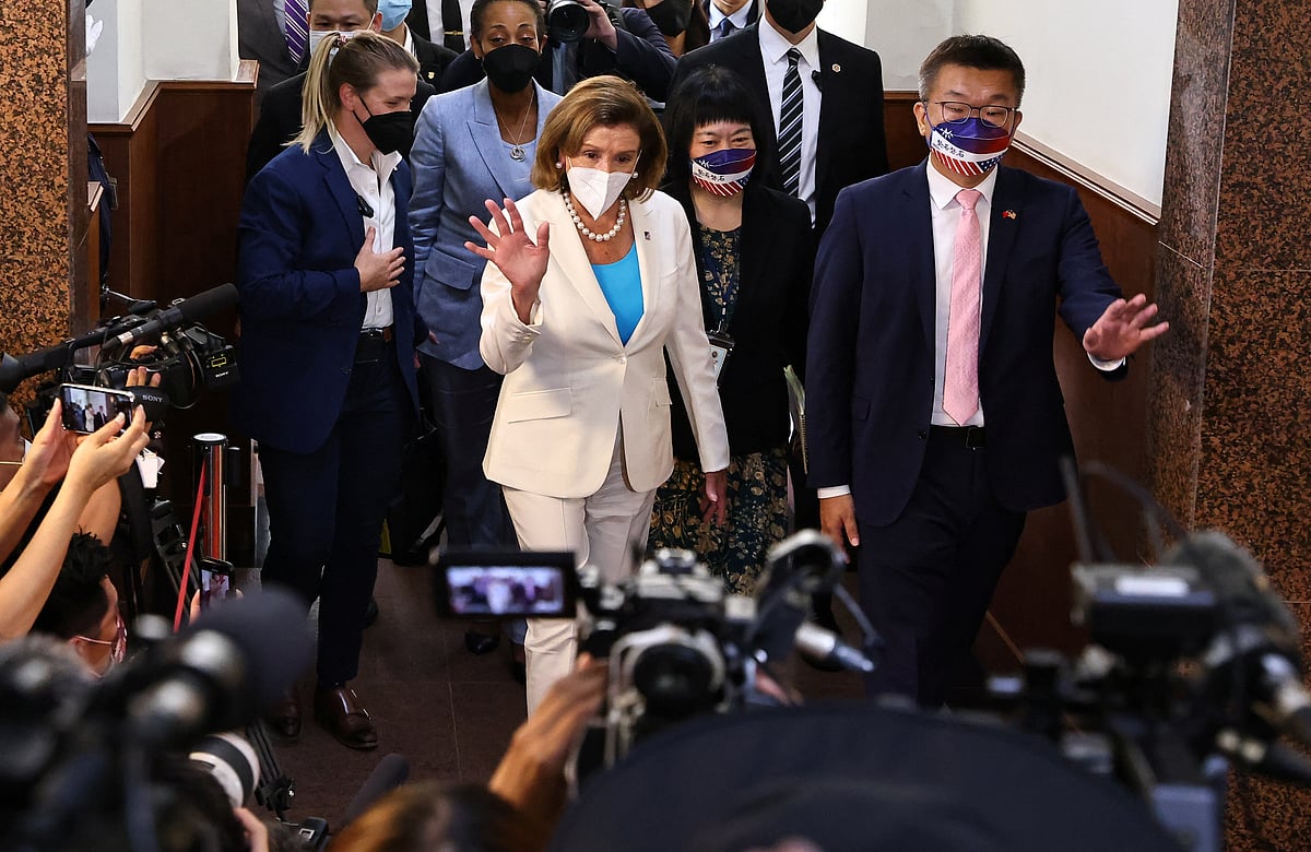 U.S. House of Representatives Speaker Nancy Pelosi walks as she leaves the parliament in Taipei, Taiwan on 3 August, 2022