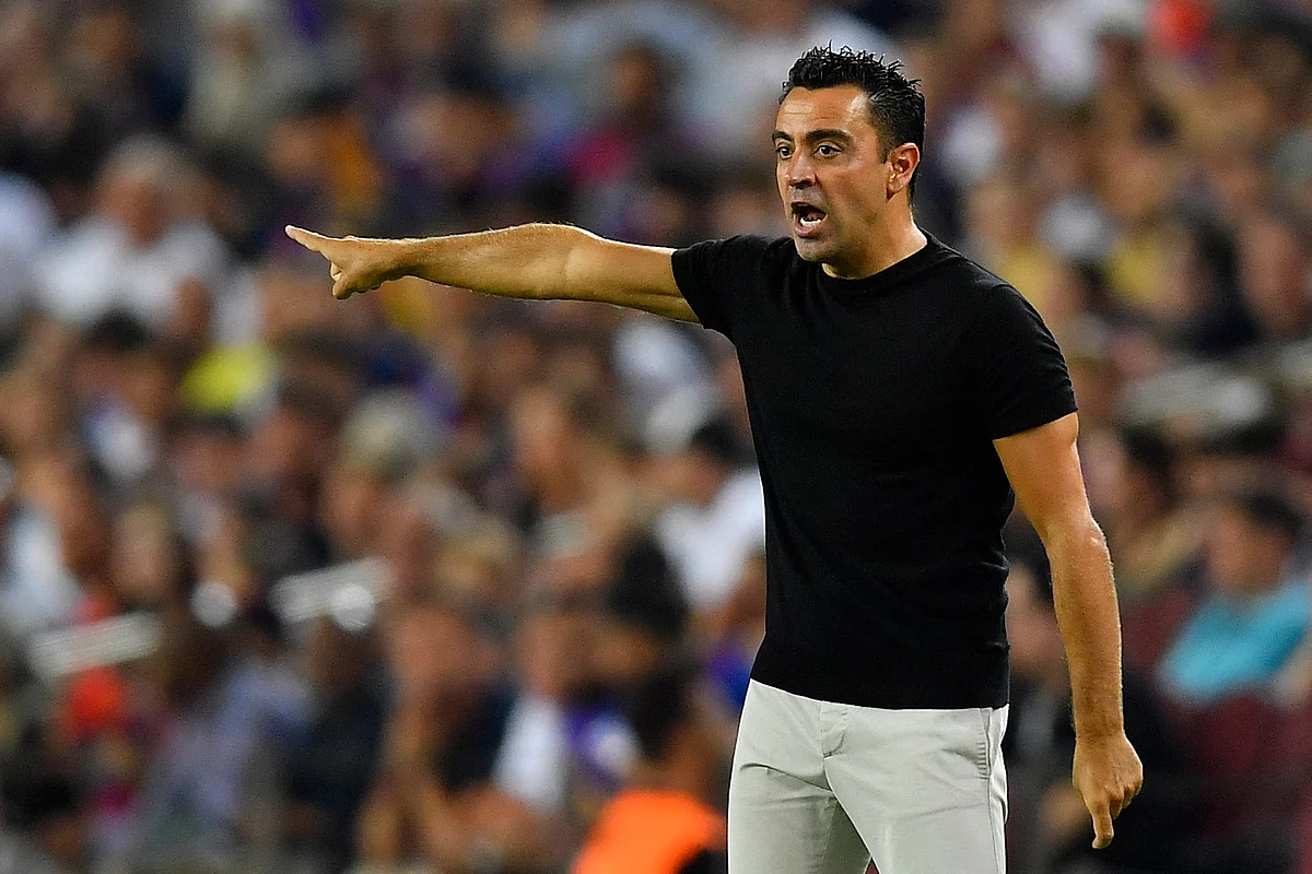 Barcelona's Spanish coach Xavi reacts during the La Liga match between FC Barcelona and Rayo Vallecano at the Camp Nou stadium in Barcelona on 13 August, 2022