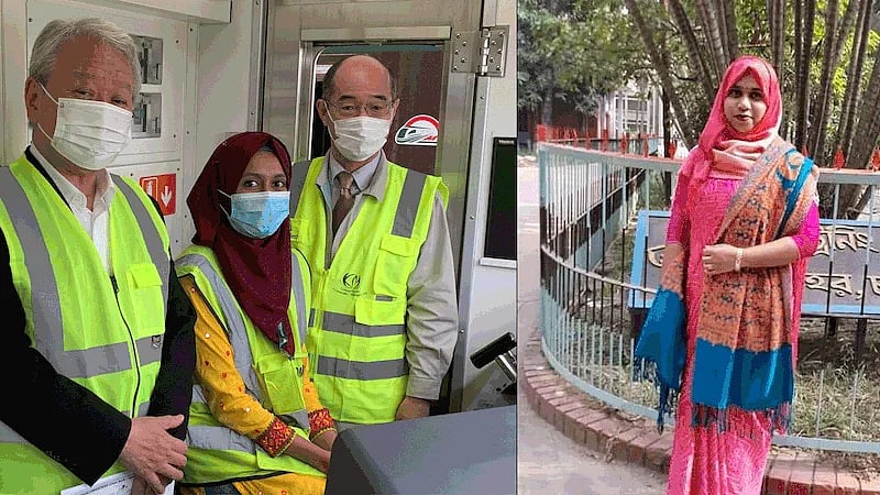 Moriyom Afiza and Asma Akhter are getting ready to sit on the driver's seat of the metro rail.
