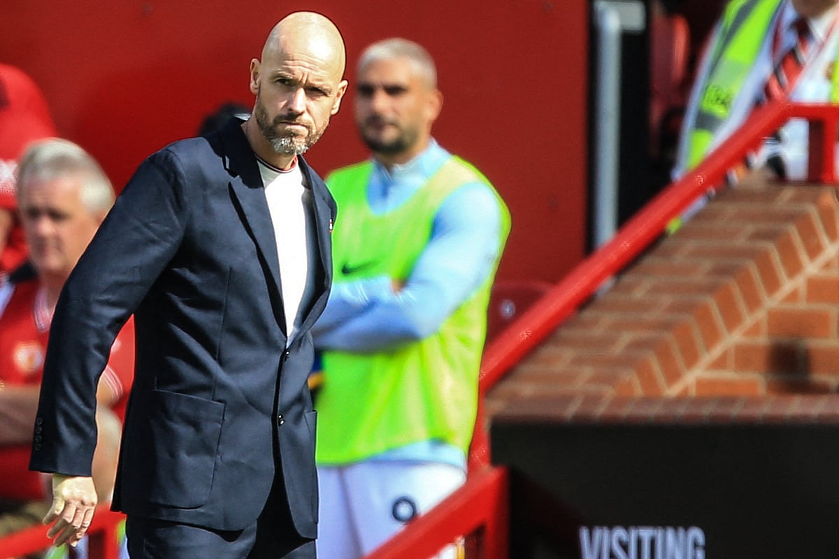 Manchester United's Dutch manager Erik ten Hag reacts at the end of the English Premier League match between Manchester United and Brighton and Hove Albion at Old Trafford in Manchester, north west England on 7 August, 2022