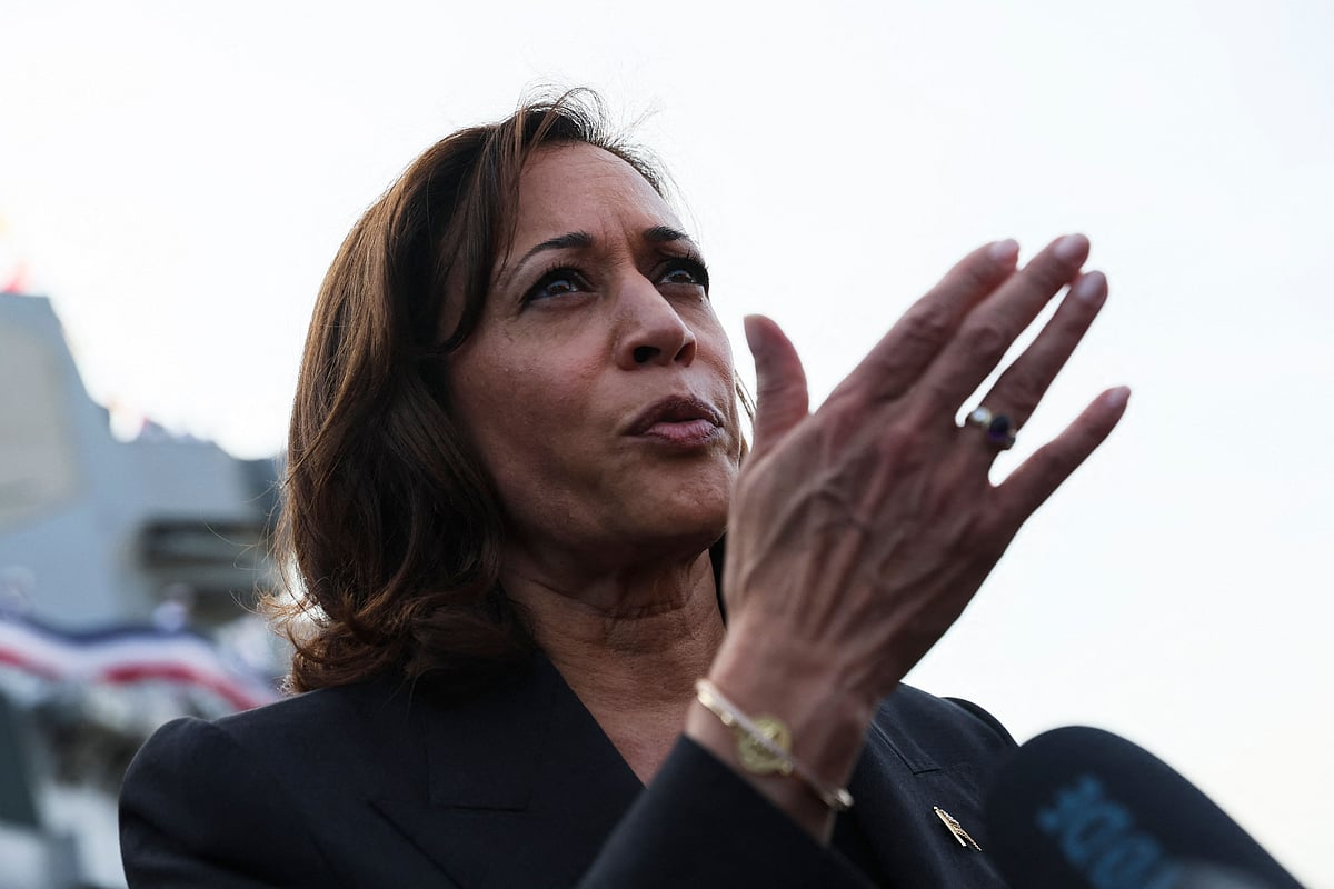 US Vice President Kamala Harris speaks to the media at the naval base in Yokosuka, Kanagawa Prefecture on 28 September, 2022