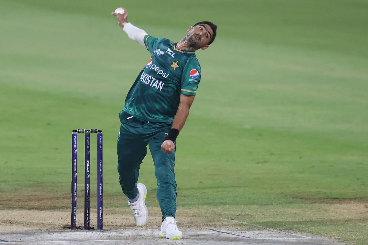Pakistan's Shahnawaz Dahani delivers a ball during the Asia Cup Twenty20 international cricket match between Pakistan and Hong Kong at the Sharjah Cricket Stadium in Sharjah on 2 September, 2022