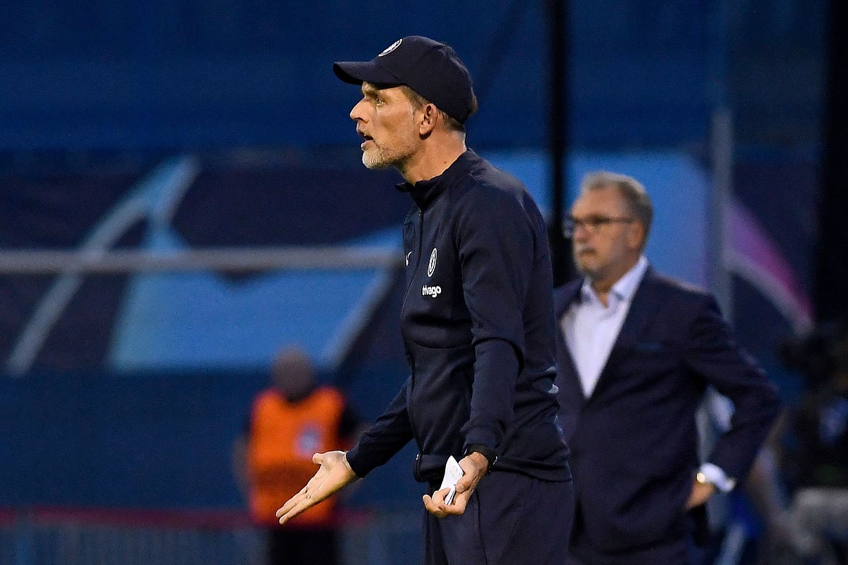Chelsea's Germa coach Thomas Tuchel (L) reacts as Dinamo Zagreb's Croatian head coach Ante Cacic (R) looks on during the UEFA Champions League Group E football match between Dinamo Zagreb (CRO) and Chelsea (ENG) at The Maksimir Stadium in Zagreb on 6 September 2022.
