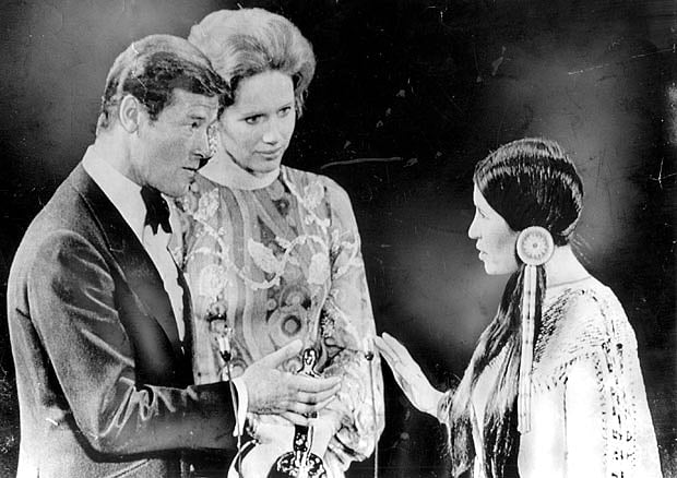 Sacheen Littlefeather refuses an Oscar on behalf of Marlon Brando in 1973 over the treatment of Native Americans by the US film industry.