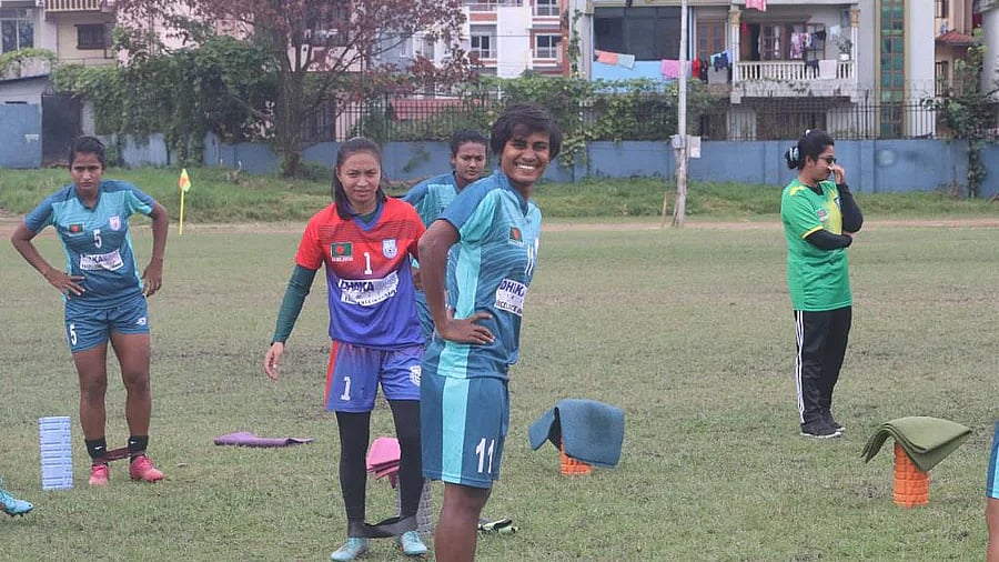 Bangladesh women's football team captain Sabina Khatun and her teammates train ahead of the semifinal clash against Bhutan