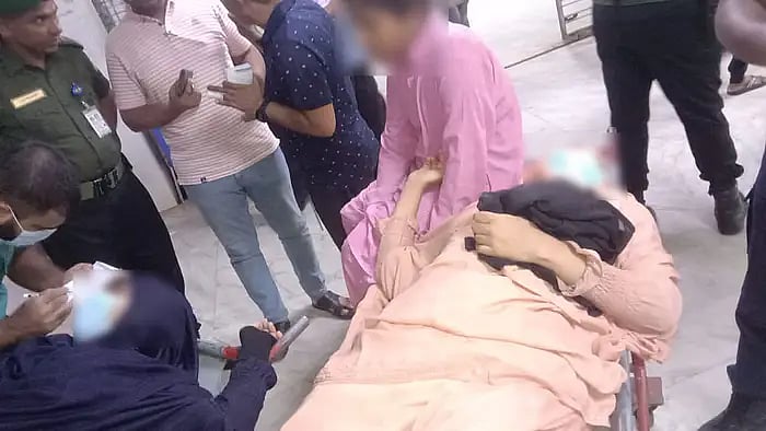 Police rescued the woman and her three children and admitted them to Dhaka Medical College Hospital