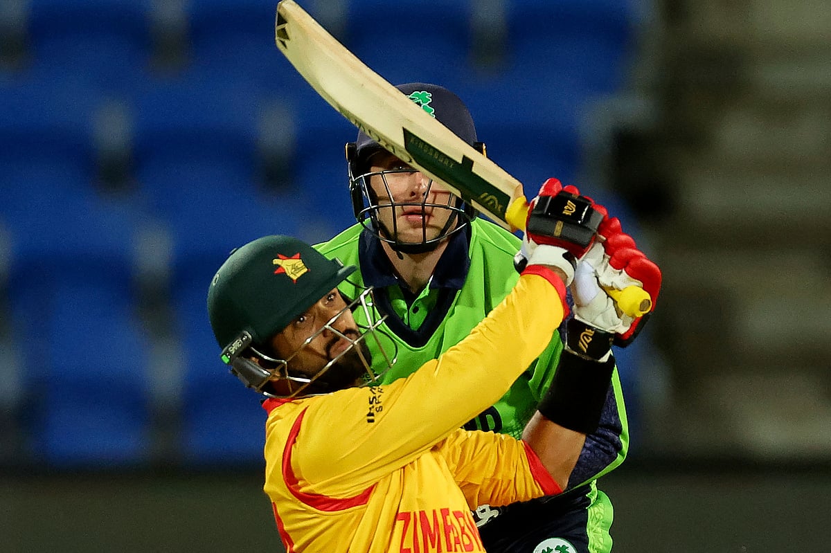 Zimbabwe's Sikandar Raza plays a shot during the ICC men’s Twenty20 World Cup 2022 cricket match between Zimbabwe and Ireland at Bellerive Oval in Hobart on 17 October, 2022