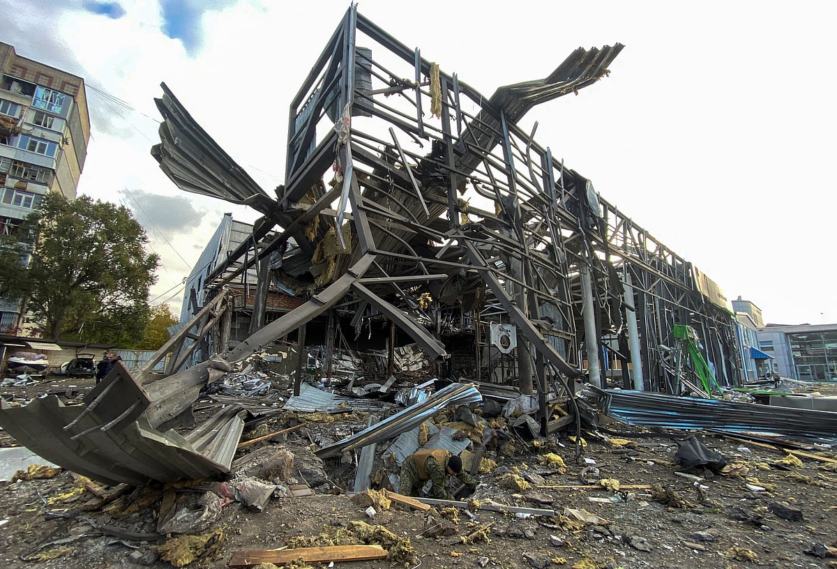 A view shows an office building of a car retailer destroyed during a Russian missile attack in Zaporizhzhia, Ukraine.