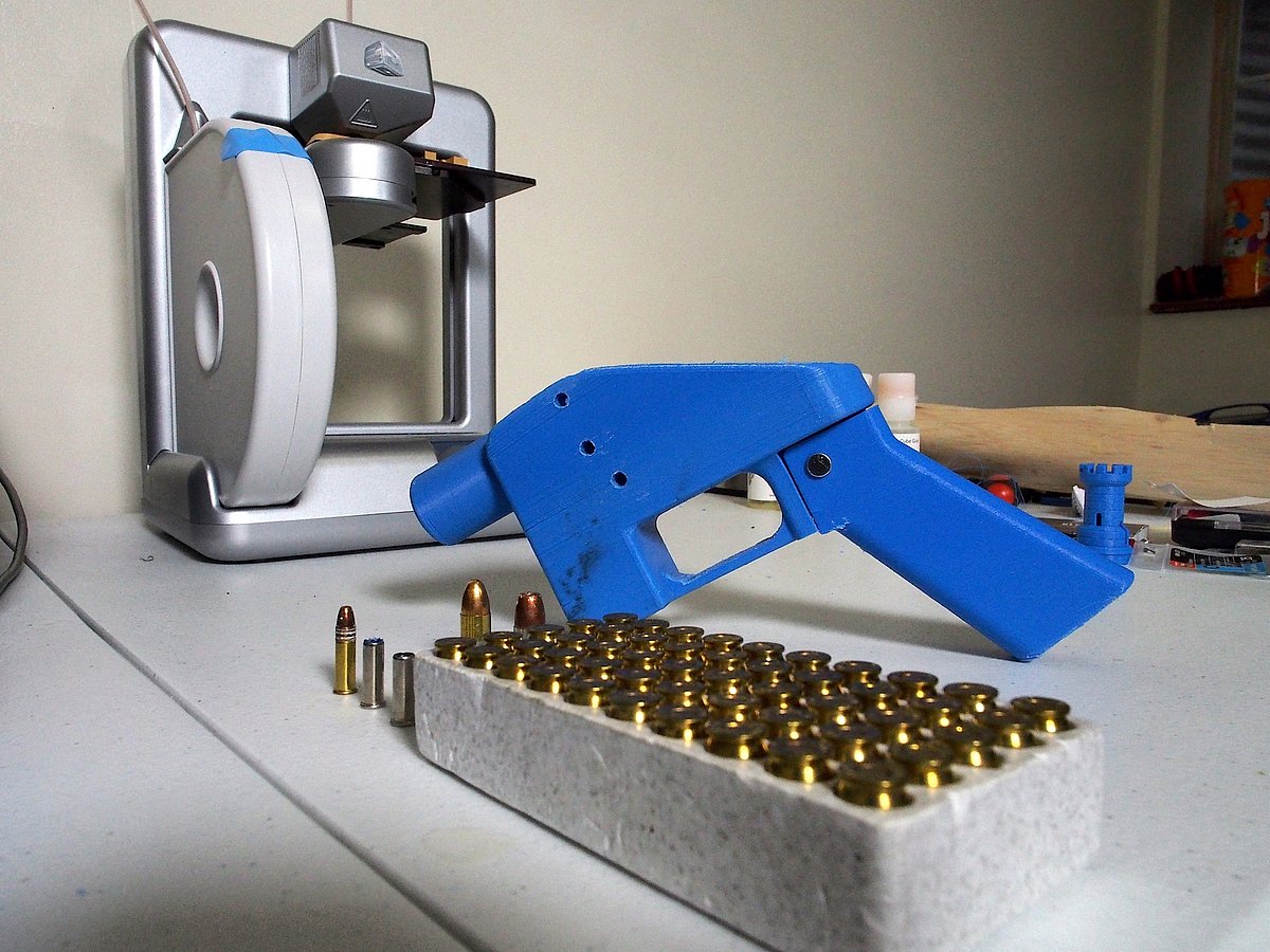 In this file photo taken on 11 July, 2013, a Liberator pistol, first firearm that can be made entirely with plastic components forged with a 3D printer and computer-aided design (CAD) files downloaded from the Internet