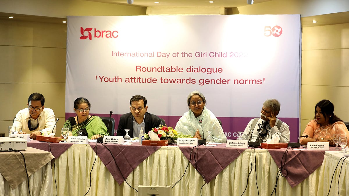 (From left) Nehal Ahmed, Rasheda K Chowdhury, Asif Saleh, Dipu Moni, Mizanur Rahman and Farida Pervin at the roundtable dialogue organised by BRAC on Monday