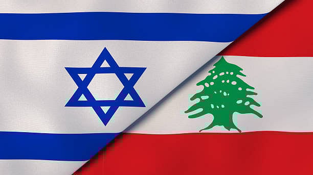 Flags of Israel and Lebanon