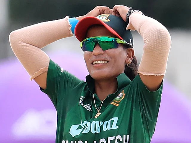 Bangladesh all-rounder Salma Khatun looks despondent during their Women's Asia Cup match against Pakistan at the Sylhet International Cricket Stadium on 3 September, 2022