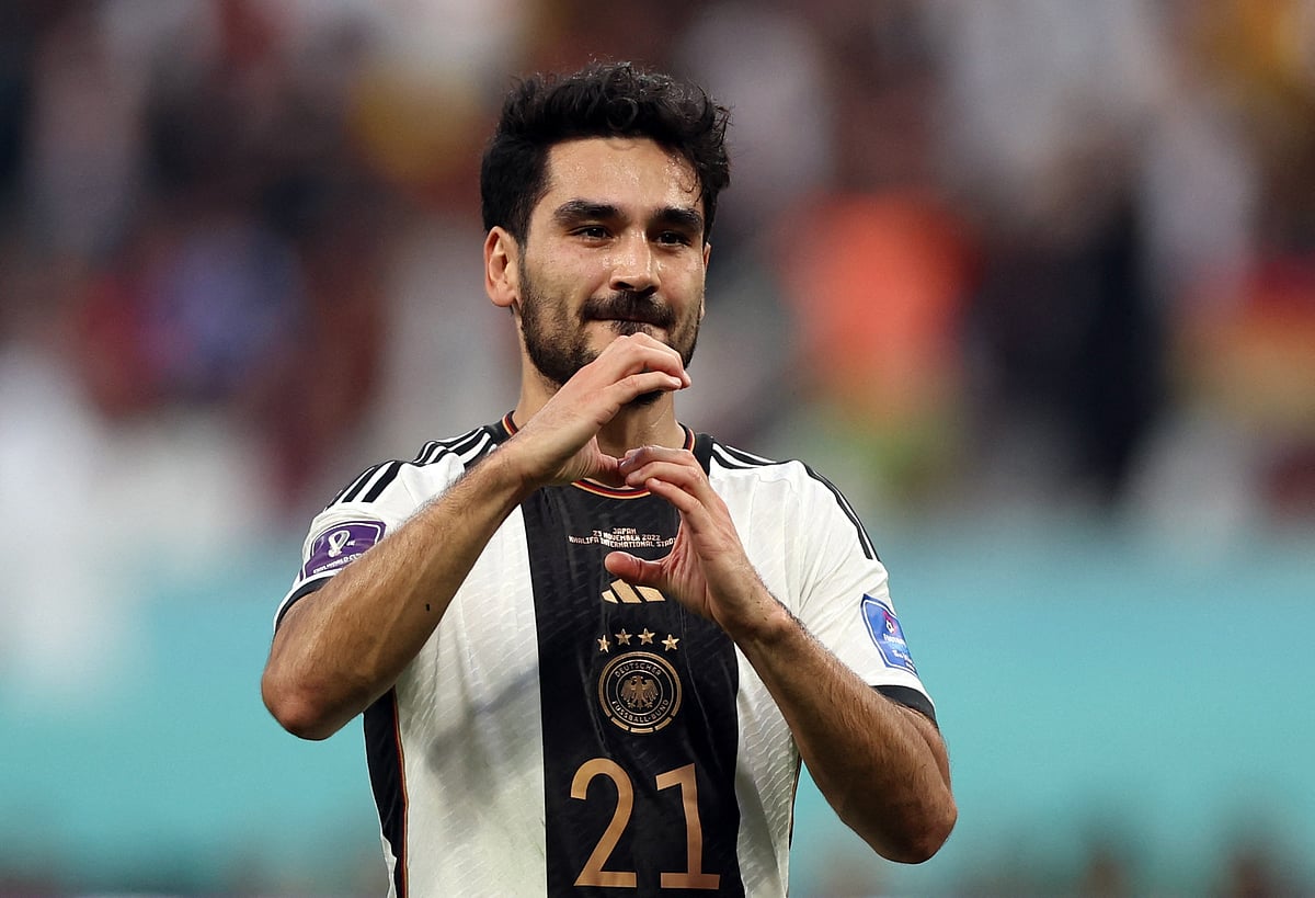Germany's Ilkay Gundogan celebrates scoring the first goal in the FIFA World Cup 2022 Group E match Germany v Japan at the Khalifa International Stadium, Doha, Qatar on 23 November, 2022