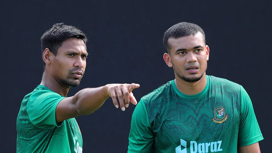 Bangladesh pacers Taskin Ahmed and Mustafizur Rahman during a training session