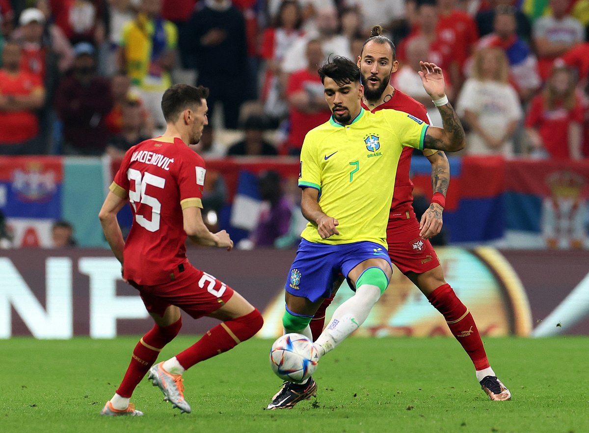 Brazil's Lucas Paqueta in action During Brazil's World Cup 2022 match against Serbia