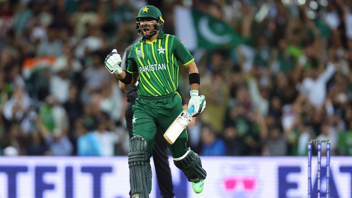Pakistan's Iftikhar Ahmed celebrates after victory in the ICC men's Twenty20 World Cup 2022 semi-final cricket match between New Zealand and Pakistan at the Sydney Cricket Ground in Sydney on 9 November 2022.
