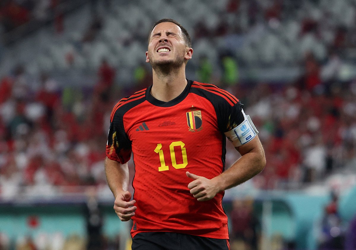 Belgium's Eden Hazard reacts during the FIFA World Cup 2022 Group F match of Belgium v Morocco at the Al Thumama Stadium in Doha, Qatar on 27 November, 2022