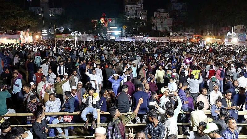 Hundreds of people throng Sylhet Alia Madrasa ground the night before BNP's divisional rally on 18 November