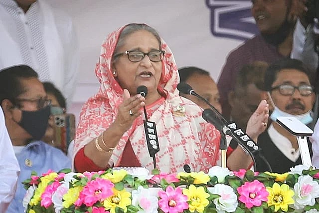 Prime minister Sheikh Hasina speaks during a rally in Jashore on 24 November, 2022