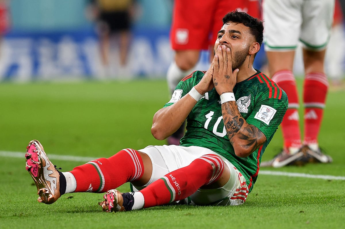 Mexico's Alexis Vega reacts during the FIFA World Cup 2022 Group C match Mexico v Poland at the Stadium 974, Doha, Qatar on 22 November, 2022