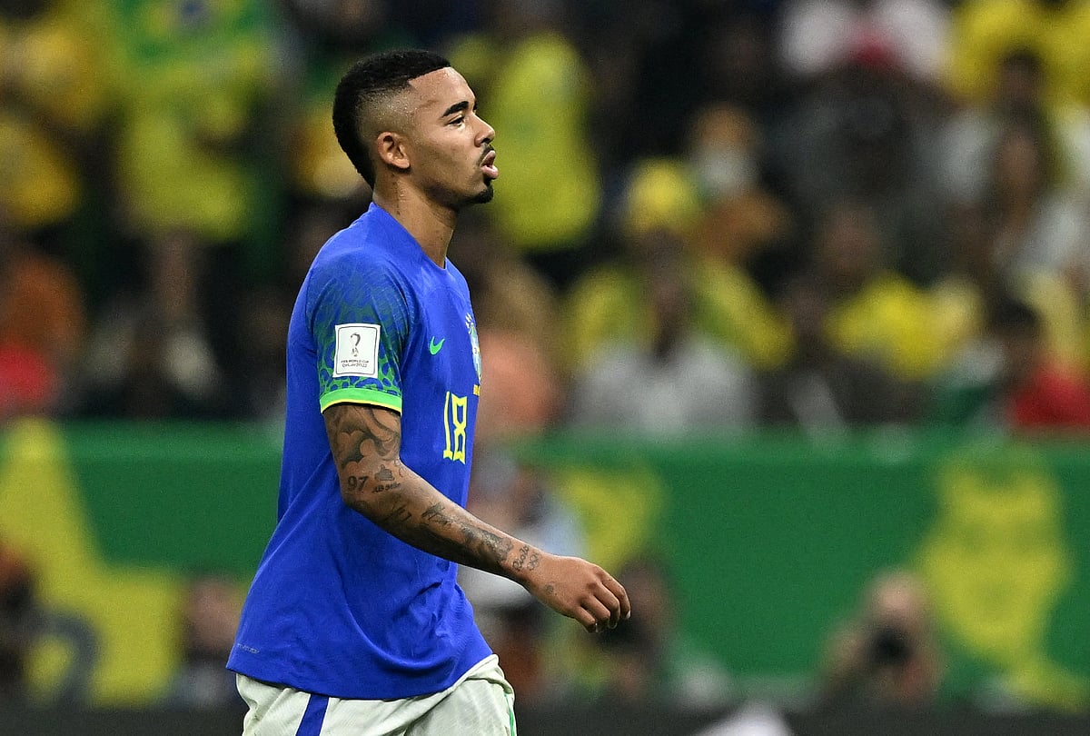 Brazil's Gabriel Jesus reacts during their last group stage match against Cameroon