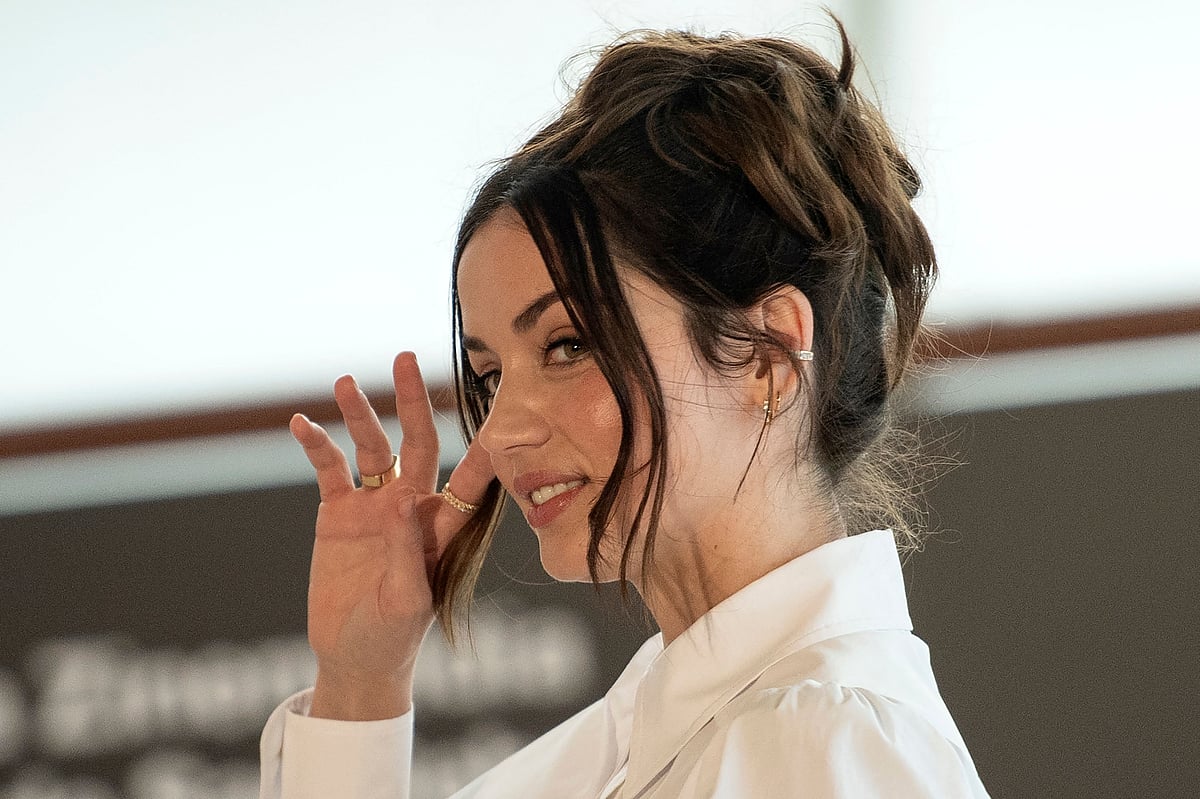 In this file photo taken on 24 September, 2022, Cuban-Spanish actress Ana de Armas gestures during a press conference of the film "Blonde" during the 70th San Sebastian International Film Festival in the northern Spanish Basque city of San Sebastian.