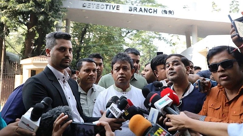 Detective Branch of police Mohammad Harun Or Rashid talks to media in front of the DB office at Minto road, Dhaka, on 9 December 2022