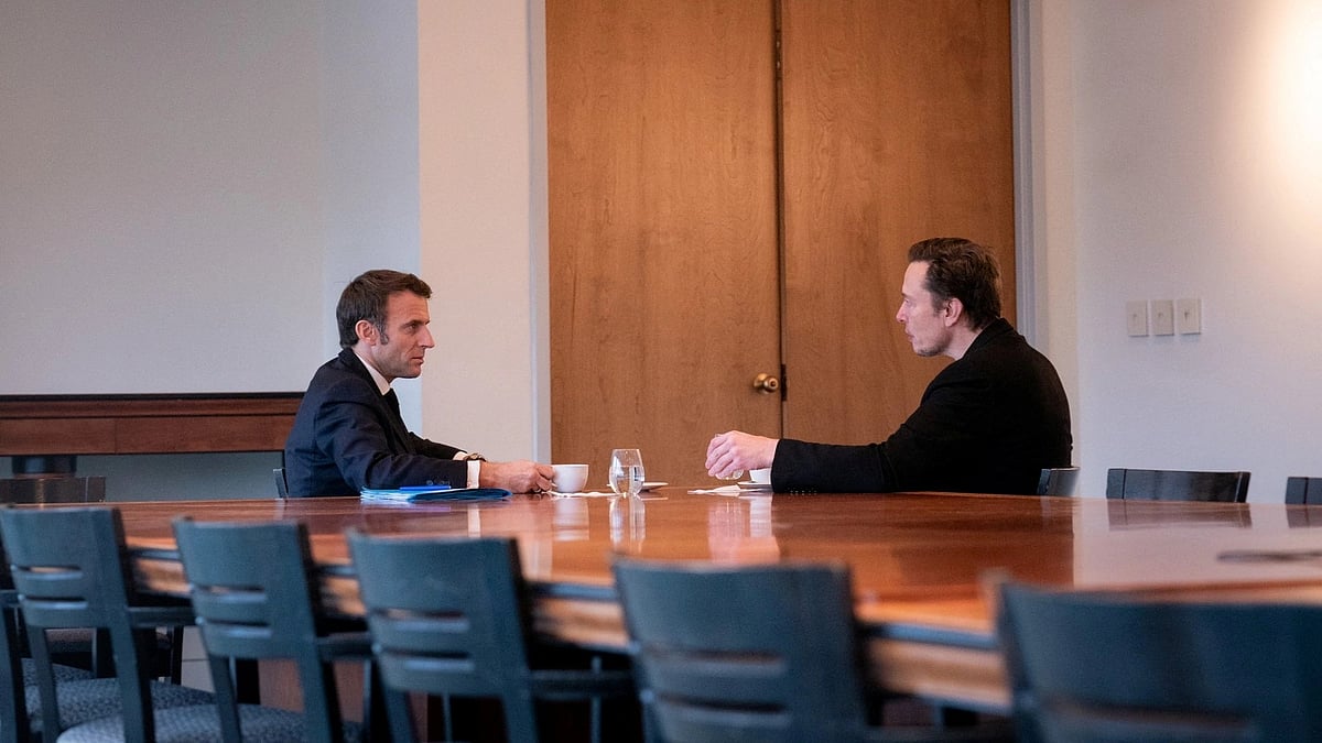 France’s President Emmanuel Macron and Elon Musk meet in New Orleans, Louisiana, US in this undated picture obtained from social media and released on 2 December, 2022