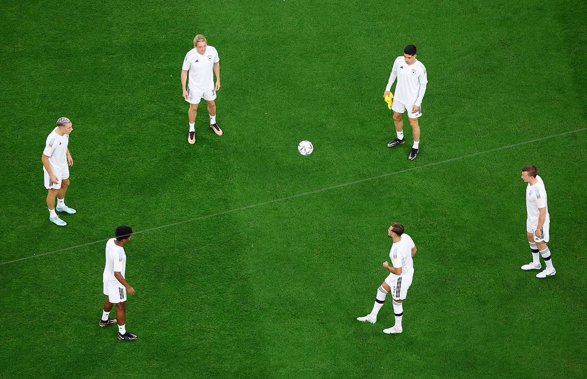 Germany players during the warm up before the match