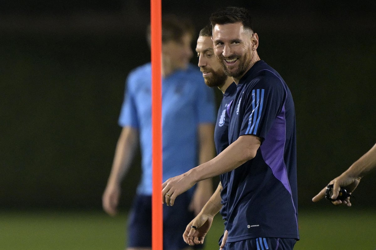 Argentina's forward Lionel Messi attends a training session at Qatar University in Doha on 2 December 2022, on the eve of the Qatar 2022 World Cup football match between Argentina and Australia.